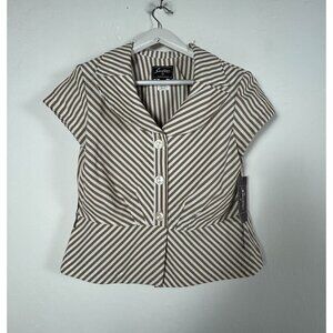 Sweet Suit Petite Womens Striped Button-Front Collared Top Size 14P Brown New